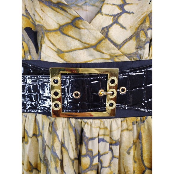 Baby Phat Tan Black Stretchy Belted Short-Sleeve Midi Dress Small Deep v-neck - Picture 7 of 11